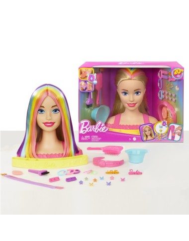 Vaivorykštės spalvų „Barbie Styling Head“  stilizavimo galva – šviesūs plaukai