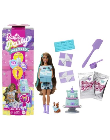 BARBIE PARTY UNBOXED REVEAL siurprizų rinkinys - tamsiaplaukė lėlė